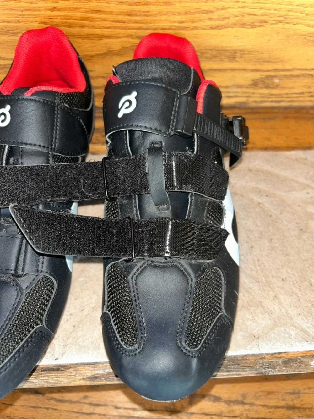 Peloton Men's Black Road Cycling Shoes with Red Lining and White Accent